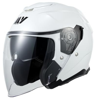 MY Casque Moto Jet Scooter 835, Homologué ECE 22.06 avec Double Visière pour Hommes et Femmes (Blanc, M)
