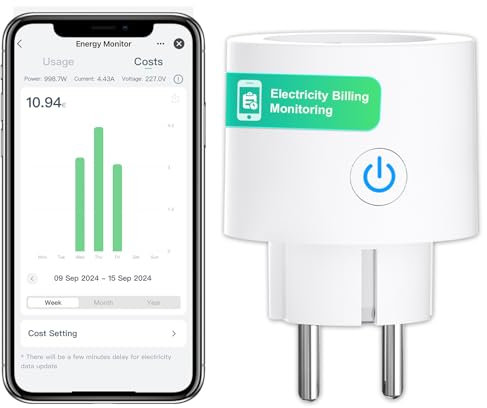 ANTELA Prise Connectée WiFi 16A Mesure de Consommation Électrique et des Factures ÉLectricité, compatible avec Alexa et Google Home, Horaires et Minuterie, 1PC