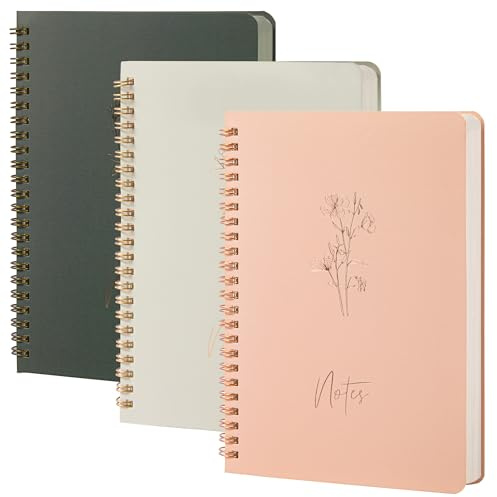 MGGAO 3 Cahiers à Spirales pour Femmes - Journal Esthétique à Lignes Universitaires avec Grandes Poches et 7 mm 60 Feuilles Lignées - pour Fournitures Scolaires et de Bureau (A5, 21 x 14,5 cm)
