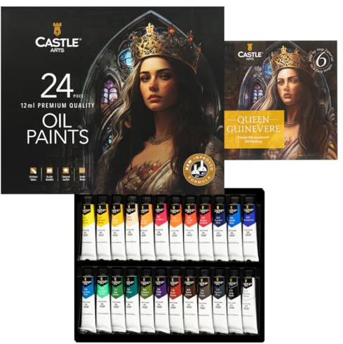 Castle Art Supplies Juego de 24 pinturas al óleo de 12 ml, fórmula mejorada, juego de gran valor para artistas adultos, principiantes y avanzados, vibrante variedad de pinturas al óleo suaves de usar