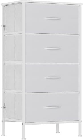 GoaHi Chest of Drawers with 4 Drawer, Fabric Dresser with Wood Top,4 Dresser of Drawer, Large Storage Organizer Unit with 4 Drawers for Bedroom, Kids Room, Living Room, White