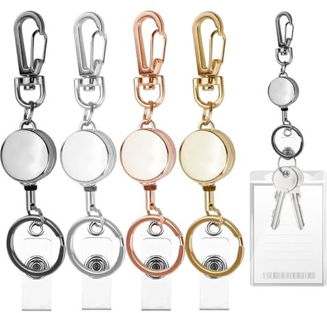 4 Piezas Llavero Retractil Extensible con Cordón de Aleación de Zinc Adecuado para Tarjetas de Identificación, Llaves, Tarjetero Colgante