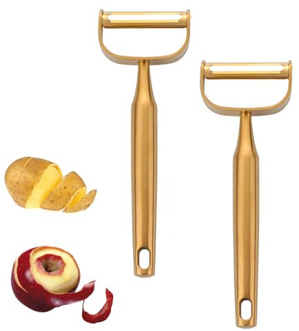Buyer Star Potato Peeler Vegetable Peele, Y-Shaped Peeler with Potato Eye Remover, Sharp Stainless Steel Blade Ergonomic Good Grips Peeler Perfect for Butternut Squash Carrot (Gold 2 PCS)