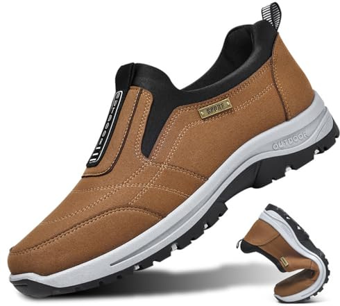 Zapatillas deportivas sin cordones para hombre, Zapatos para diabéticos, Zapatos para correr, Zapatos para hallux valgus para pies hinchados, antideslizantes zapatos para senderismo,Brown-43 EU