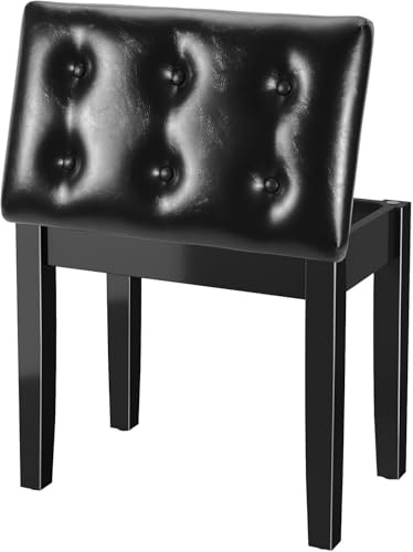 Clevich Tabouret de Piano 55 x 35 x 49 CM, Banc de Piano, avec Espace de Rangement, Banquette Piano avec Coussin en Cuir PU, Charge maximale : 150 kg, Noir