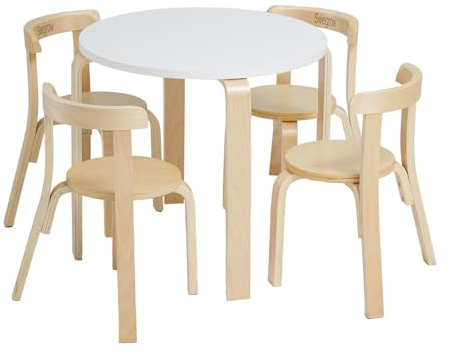 Swegrow Kids Table and 4 Chairs Set, Wooden Table and Chairs for Kids & Toddler，Kid Wooden Furniture for Playroom/Home/Kindergarten