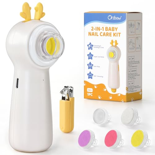 Lima Electrica Uñas Bebe, Lima Uñas Bebe con Cortauñas Bebe, Recargable, Iluminado, 5 Cabezales de Esmerilado, Apto Para Todas Las Edades, Bajo Nivel de Ruido, Fácil de Manejar, Ciervo Amarillo