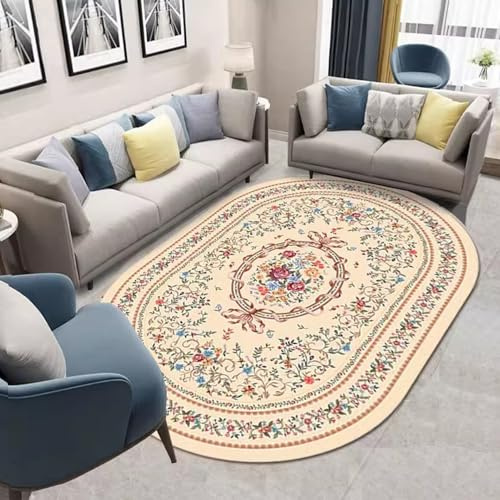 Tappeto vintage, design ovale, lavabile, per soggiorno, balcone, divano, sala giochi, cucina, pavimento, antiscivolo, grande, 120x160cm, facile da pulire, ellisse(40x60cm)
