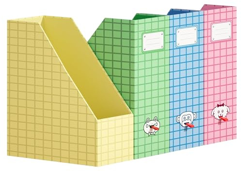 JiaWei Portariviste 4 Pezzi, Fondo Robusto, Realizzato in Cartone Extra Robusto da 2150 g/m², Larghezza 10,5 cm, A4 Cartella stand-up, per casa, ufficio e scuola - Multicolore