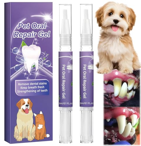 Dog Toothbrush and Toothpaste Dog Teeth Cleaning Tartar & Plaque Remover Toothpaste, Puppy Teething Gel, Toothbrush & Repair Pen for Healthy Gums & Fresh Breath