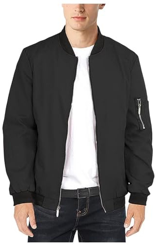 Shuanghao Uomo Primavera Autunno Classica Leggero Casual Jacket Cappotto Cotone Softshell Sottile Sportiva Baseball Bomber Collare Estivo Comodo Giubbotto All'Aperto Giacca Uomo Nero puro L
