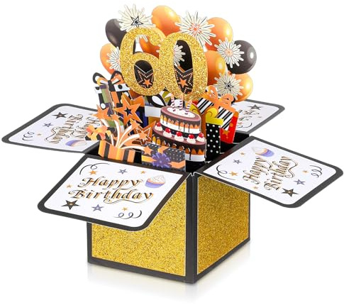 Tyqour Tarjeta de feliz 60 cumpleaños, tarjetas emergentes 3D de 60 cumpleaños para mujeres y hombres, tarjeta de felicitación de 60 años, el mejor regalo de sesenta días para esposa, niña, madre