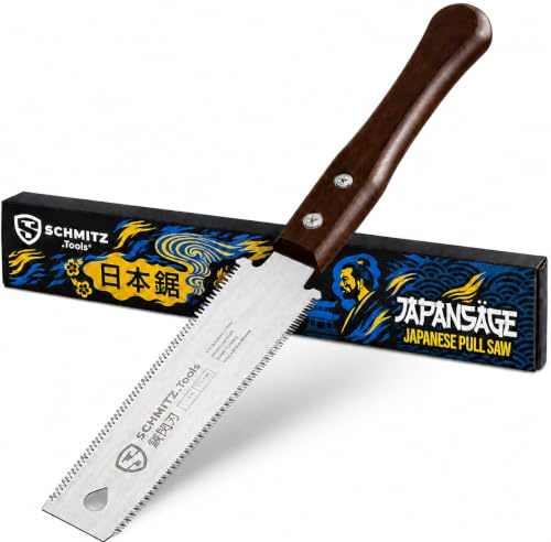 SCHMITZ.Tools Japansåg, handsåg, trä – japansk dragsåg – extremt skarp, dubbelsidig 11/17 TPI – Japansåg – släta och kontrollerade snitt – japansk såg, liten japansk såg, mörkt handtag