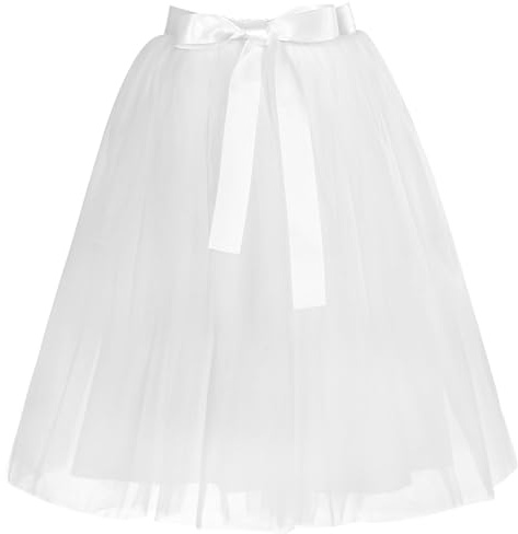 AYBUY Falda Tul Mujer, Falda de Tul para Mujer Multicapa Tutu con Forro Suave, Cintura Elástica, Disfraces Elegante Vintage para Ballet con Lazo, Talla única, Halloween Carnaval Disfraz