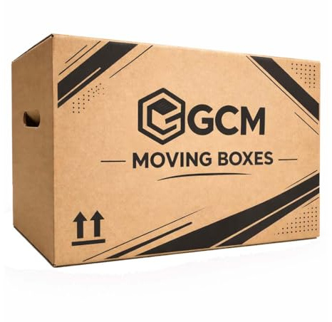 GCM - Large Strong Cardboard Moving Boxes with 47 Litres Carry Handles, 52cm x 30cm x 30cm, Heavy Duty Packing Boxes for Moving House and Storage, Large Removal Boxes (5 Pack)