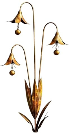 Dekorativa trädgårdsinsatser, blomformad prydnad, metallklocka med berlock, gårdskonst med detaljer, utomhusdekor 60 x 30 x 6,99 cm, kreativ gångväg accent för blomsterbädd växt kruka trädgård