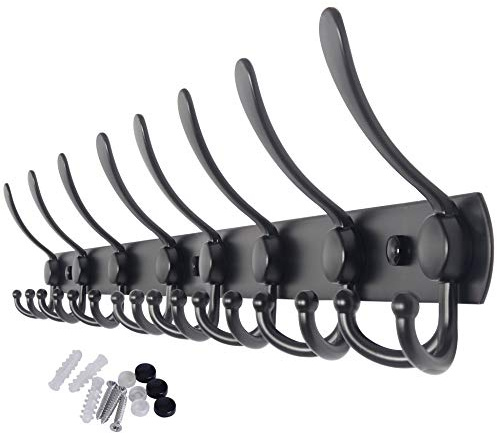 WEBI Coat Rack Wall Mount Long,8 Tri Hooks for Hanging Coats,30 inch Hook Rack Rail,Coat Hanger Wall Mounted for Clothes,Jacket,Hat,Black