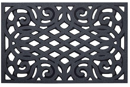 Nicoman Outdoor Rubber Door Mat, Non-Slip Heavy Duty Doormat Step Barrier Anti-Fatigue Easy Boot Scraper Eco-Friendly Victorian Style Indoor Outdoor Entrance Mat Drainage - (Grey, Small, 61 x 41cm)