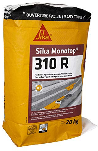 SIKA - Mortier de réparation structurale R3 - Sika Monotop 310 R - Fin - Prise très rapide - Résistant à l'eau de mer et eaux sulfatées - Peut-être peint - 20kg