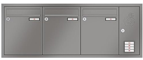 RENZ/Eckrahmen / 3er Unterputz-Briefkastenanlage Einbau-Briefkasten mit Sprechfeld/RAL-Farbe 9007 Volumen 8 L/Dein-Briefkasten.de
