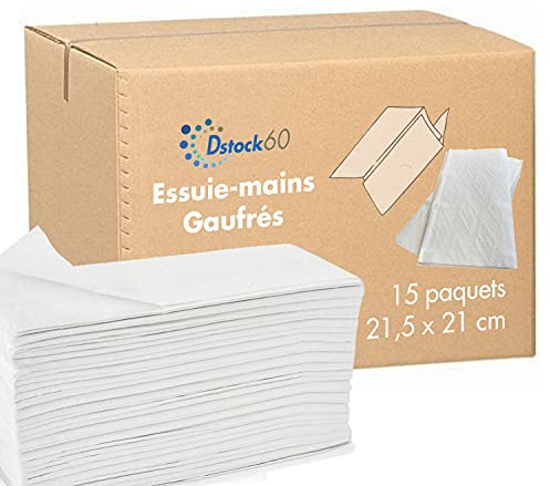 DSTOCK60 - ESSUIE-MAINS PURE OUATE - 2 PLIS GAUFRÉ - PLIAGE V/PLIAGE EN C - ECOLABEL - Pour distributeurs de papiers essuie-main