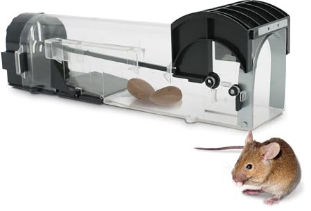 KEPLIN Humane Mouse Trap – Indoor & Outdoor No-Kill Mouse Traps | Safe, Pet & Child-Friendly Reusable Mice Catcher | Metal-Reinforced, Touch-Free Humane Mousetrap for Home & Garage (1 Pack, Black)