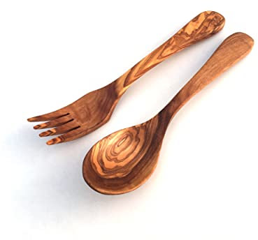 Set di 2 posate da tavola, 2 pezzi, forchetta, cucchiaio, realizzato a mano in legno d'ulivo, regalo.