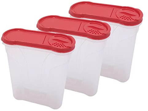 BURI Rival Aufbewahrungsbox-Set 3 x 4 Liter rot Aufbewahrungsdosen Schüttdosen Vorratsdosen mit aromadichtem Deckel für Müsli, Cornflakes, Hundefutter, Waschpulver - lebensmittelecht & BPA-frei
