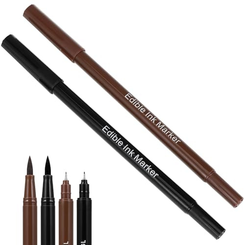 Black and Brown Edible Markers: 2pcs Dual Head Edible Baking Coloring Pens Food Coloring Markers for Decorating Fondant Biscuit