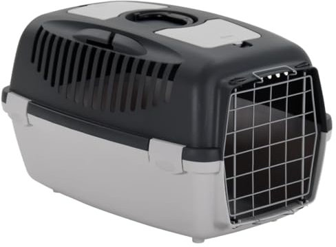 vidaXL Transportbox für Haustiere kleine Katzen Hunde Kaninchen, Hundetransportbox Hundebox mit Metalltür Griff, Katzentransportbox Katzenbox 10-12kg, Grau Schwarz 61x40x38cm PP