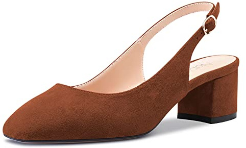 NobleOnly Women Chunky Block Mid Heel Square Toe Sandals Ankle Strap Slingback Slip-on Pumps Court Shoe Dress Shoes Blue 7.5 UK
