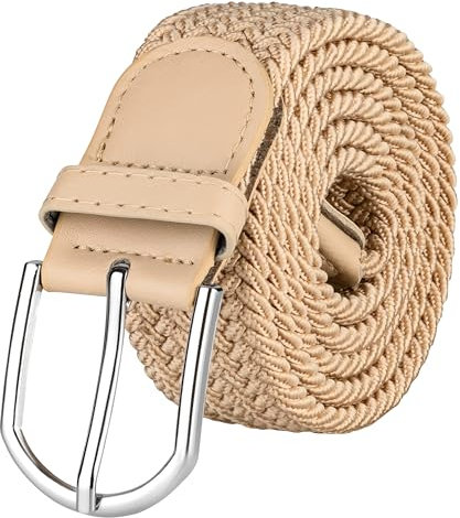 VINTAGE BASICS Unisex Stretchgürtel 110cm lang - 3,3cm breit - Herren und Damen Gürtel - Elastischer Stoffgürtel - Flechtgürtel Beige
