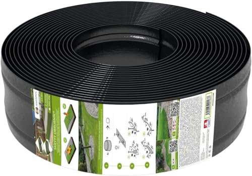 AMISPOL Kunststoff Rasenkante 15m/125mm/4mm Direkt zum Hersteller - Schwarz - Leicht zu Verarbeiten - Beeteinfassung Rund aus stabilem Plastik - Flexible Beetumrandung - Rasenkantenband aus Kunststoff