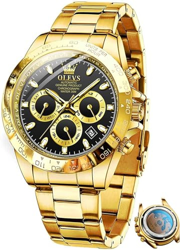 OLEVS Hommes Doré Noir Montre Automatique MéCanique Automatique en Acier Inoxydable Lunette Lumineuse éTanche Montres De Luxe