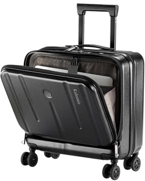Kaleenie 16 Handgepäck-Aktenkoffer mit 2 Laptopfächern, Leichter Hartschalenkoffer mit leisen Spinner-Rollen, für den Weg zur Arbeit oder Geschäftsreise, Schwarz