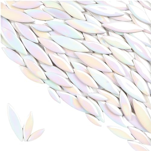 Piastrelle per mosaico in ceramica a petalo di foglie, 500 g, pezzi di mosaico irregolari, piastrelle per mosaico fai da te, pietre per artigianato, hobby, decorazione da parete (bianco iridescente)