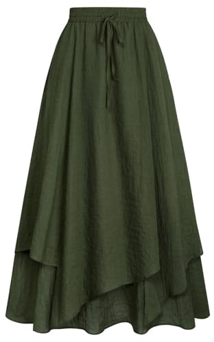 Scarlet Darkness Falda renacentista de Cintura Alta para Mujer, Falda Larga de Doble Capa, Verde Oliva, XL