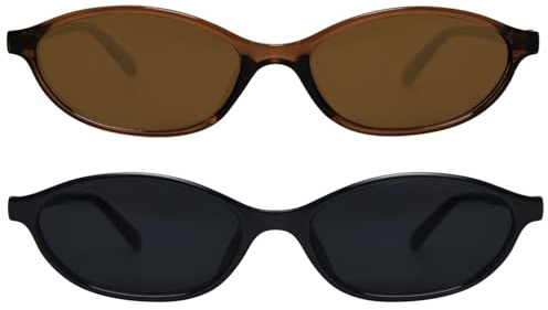 GUVIVI Retro Oval Sunglasses for Women Chic Cat Eye 90s Sunnies Lightweight Narrow Shades Trendy UV protection Sun Glasses