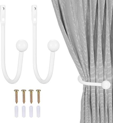 XxinXrongMetal Curtain Holdbacks, 2 Pcs Curtain Drapery Holdbacks, Curtain Tieback Hooks, Wall Mounted Window Curtain Holder Hooks, Drapery Holdbacks for Fixed Curtain or Hanging Items (white)