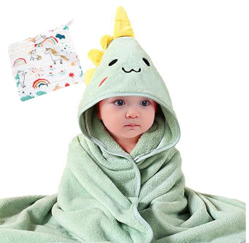 VARKAGE 1 Stück Kapuzenhandtuch Baby und 1 Stück Gesichtstuch, 80 X 80 cm Weich Baby Handtuch Kapuze, Korallenvlies Badetuch Baby mit Kapuze für Neugeborene/Kleinkinder Jahre
