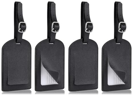 SEFIRST 4 Piezas Identificador de Maletas, Etiqueta Maleta Viaje, PU Etiquetas para Maletas con Tarjeta de Identificación de Nombre, Luggage Tag para Maletas de Viaje, Bolsos, Mochilas (Negro)