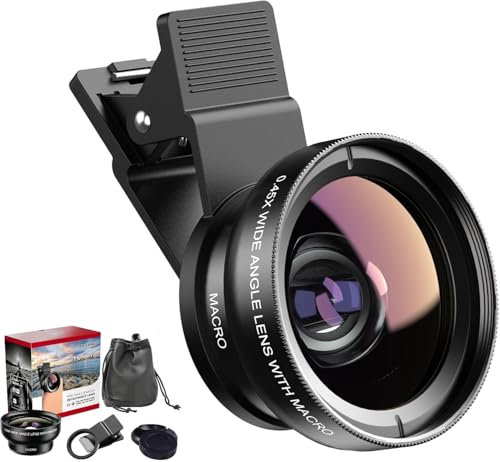 Auricase Mobile Phone Camera Lenses, 2 en 1 Lentes para móvils, Objetivo movil, Objetivo Macro 12,5X, Objetivo Gran Angular 0,45x, para la mayoría de Smartphones