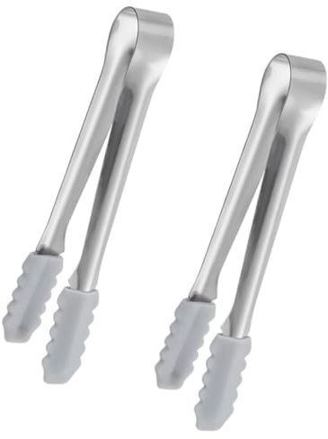 TOPPERFUN 2pcs Food-Grade Stainless Steel Ice Cube Tongs Silicone Sleeve Mini Metal Ice Sugar Tongs for BBQ and Toast Multi-Function Ergonomic Food for Home and Party Use