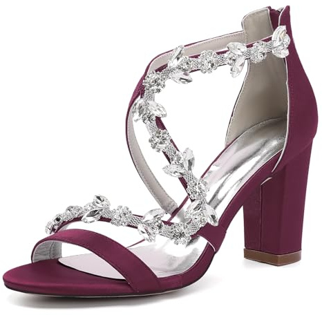 Satin Sandales De Mariée À Talons Carré Strass pour Femme Escarpins Bride Cheville À Bout Ouvert Chaussures De Mariage Fête 2022-48G
