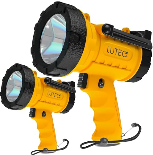 LUTEC 2 Pack Rechargeable Spotlight Flashlight 90,000 Lux Super Bright, IP67 Waterproof Camping Lights Handheld with 4 Modes Search Light with Foldable Stand and Red Light Filter (Orange)