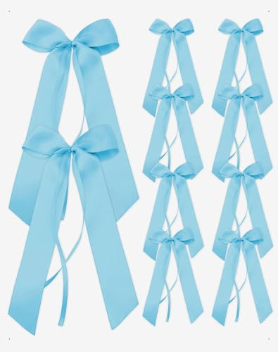 SanKristo 10 Pcs de Lazos de satén para Coches de Boda, Lazos Decorativos Envolver Regalos, Manualidades, árboles de Navidad, decoración Bodas, decoración mesas, Azul