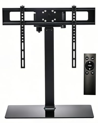 Universal Motorized TV Mount with Remote - Motorized TV Stand with Tempered Glass Base, TV Lift for Desktop and Floor