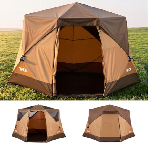 VEVOR Tente de Camping Instantanée 6 Personnes, Tente Familiale Instantanée pour Camping et Randonnée en Famille, Portable avec Sac de Transport, Double-Toit, Grandes Fenêtres en Filet, Large Porte