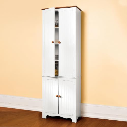 homecharm 60.5x30x183.5CM Pantry Cupboard Tall Kitchen Storage Cabinet with 4 Wooden Doors, Free Standing Pantry Cabinet Kitchen Units, Larder Cupboard for living room, Dining Room