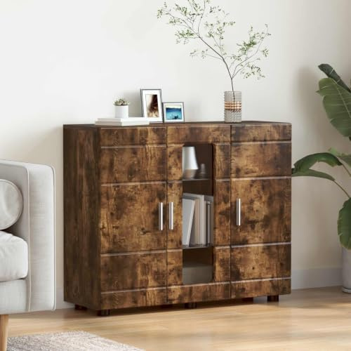 LoogCape Armario de madera de roble ahumado 88,5 x 30,5 x 73 cm con material de madera duradera, diseño moderno, gran espacio de almacenamiento, ideal para sala de estar, oficina en casa y dormitorio